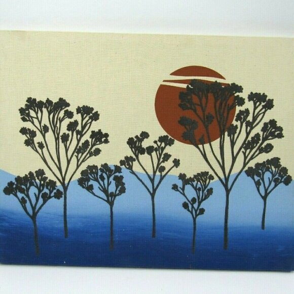 Landscape‎ Sunset Blue Monochromatic Flocked Trees - Picture 1 of 10